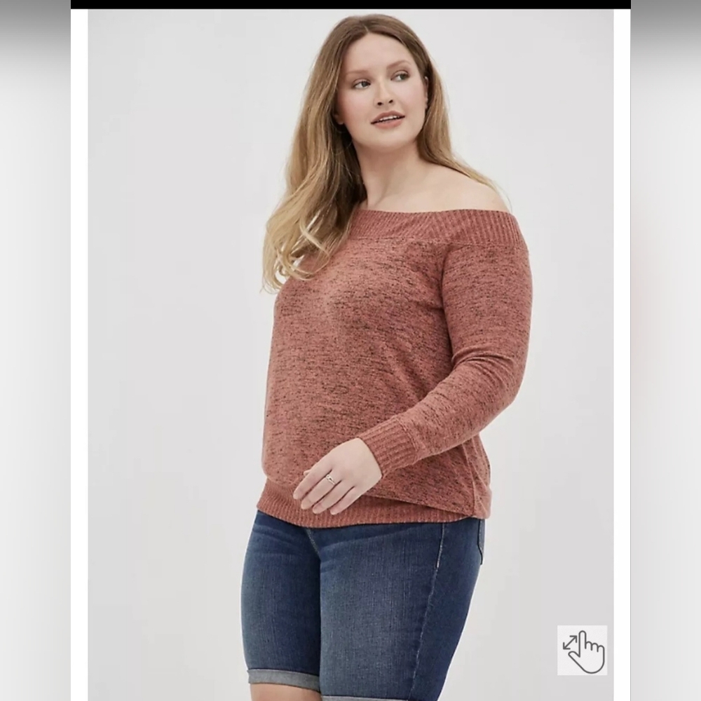 TORRID OFF-SHOULDER SUPER SOFT PLUSH RIB TRIM SWEATSHIRT REDWOOD 4X NWT